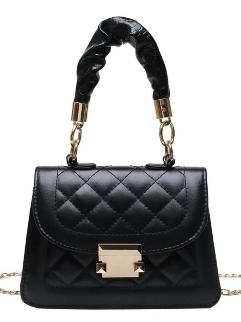NEW Black Dainty Quilted Crossbody Bag with Scrunchie Handle